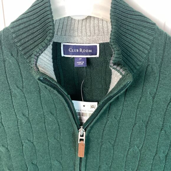 Club Room Pine Green Quarter Zip Cotton Blend Cable Knit Sweater Men’s L NWT - Picture 4 of 7